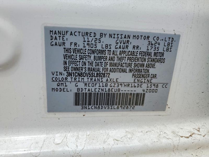 Продажа на аукционе авто 2025 Nissan Versa, vin: 3N1CN8DV5SL892872, номер лота: 54327456