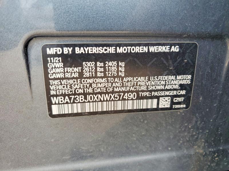Продажа на аукционе авто 2022 Bmw 540, vin: WBA73BJ0XNWX57490, номер лота: 52336486