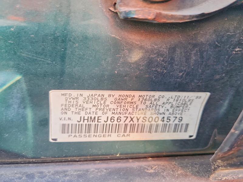 Продаж на аукціоні авто 2000 Honda Civic, vin: JHMEJ667XYS004579, номер лоту: 52440286