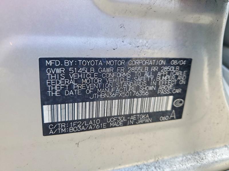 52760676 :رقم المزاد ، JTHBN36FX50176356 vin ، 2005 Lexus Ls مزاد بيع