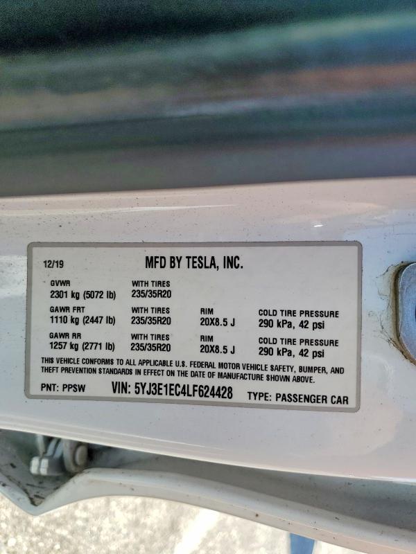 Продаж на аукціоні авто 2020 Tesla Model 3, vin: 5YJ3E1EC4LF624428, номер лоту: 53326786