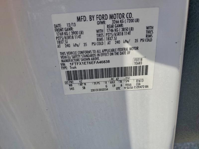 2014 Ford F150 მანქანა იყიდება აუქციონზე, vin: 1FTFX1ET6EFA46838, აუქციონის ნომერი: 54215166