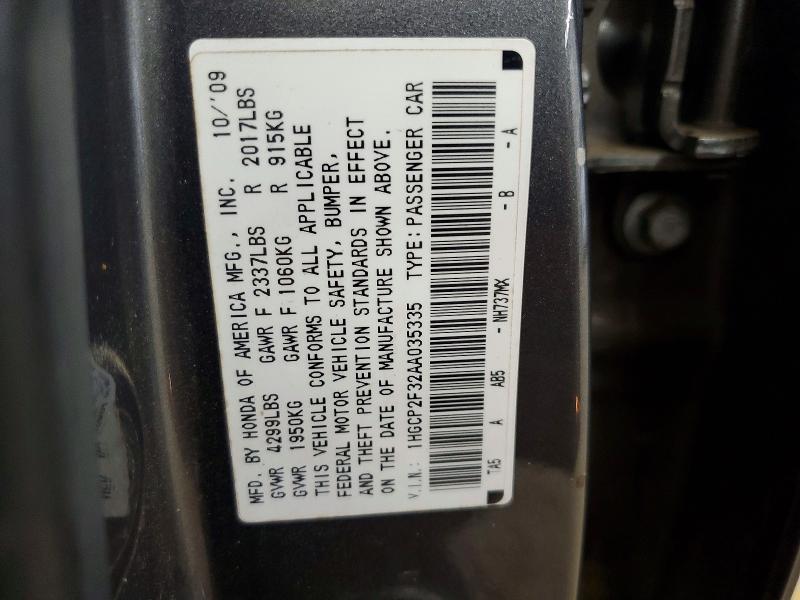 Auction sale of the 2010 Honda Accord, vin: 1HGCP2F32AA035335, lot number: 54043356