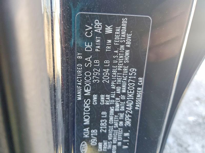 2019 Kia Forte მანქანა იყიდება აუქციონზე, vin: 3KPF24AD1KE037159, აუქციონის ნომერი: 52418556