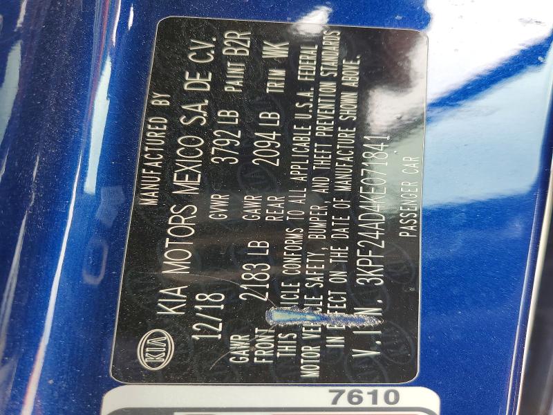 52571796 :رقم المزاد ، 3KPF24AD4KE071841 vin ، 2019 Kia Forte مزاد بيع