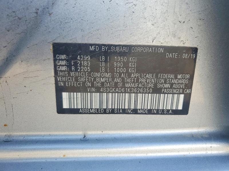 52866716 :رقم المزاد ، 4S3GKAD61K3626350 vin ، 2019 Subaru Impreza مزاد بيع
