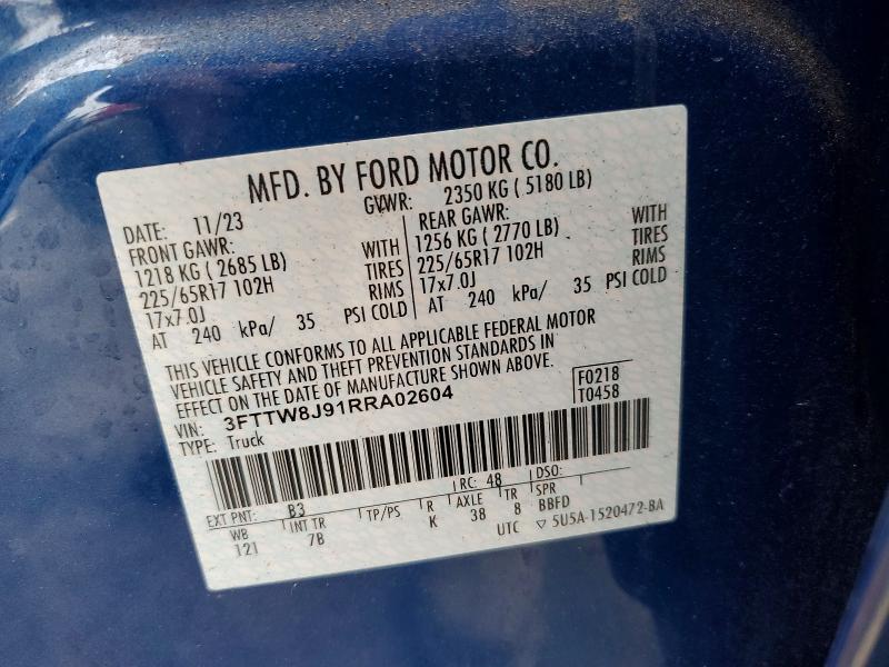 Продаж на аукціоні авто 2024 Ford Maverick, vin: 3FTTW8J91RRA02604, номер лоту: 54766756