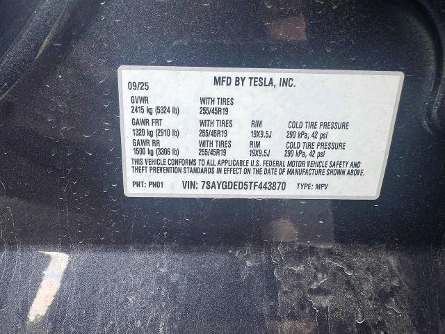 Aukcja sprzedaży 2026 Tesla Model Y, vin: 7SAYGDED5TF443870, numer aukcji: 55108836