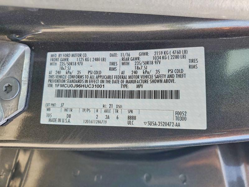 Aukcja sprzedaży 2017 Ford Escape, vin: 1FMCU0J96HUC31001, numer aukcji: 52554986