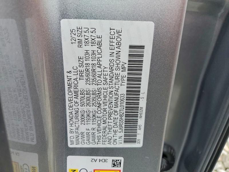Продажа на аукционе авто 2026 Honda Cr-v, vin: 5J6RS5H82TL010633, номер лота: 53044866