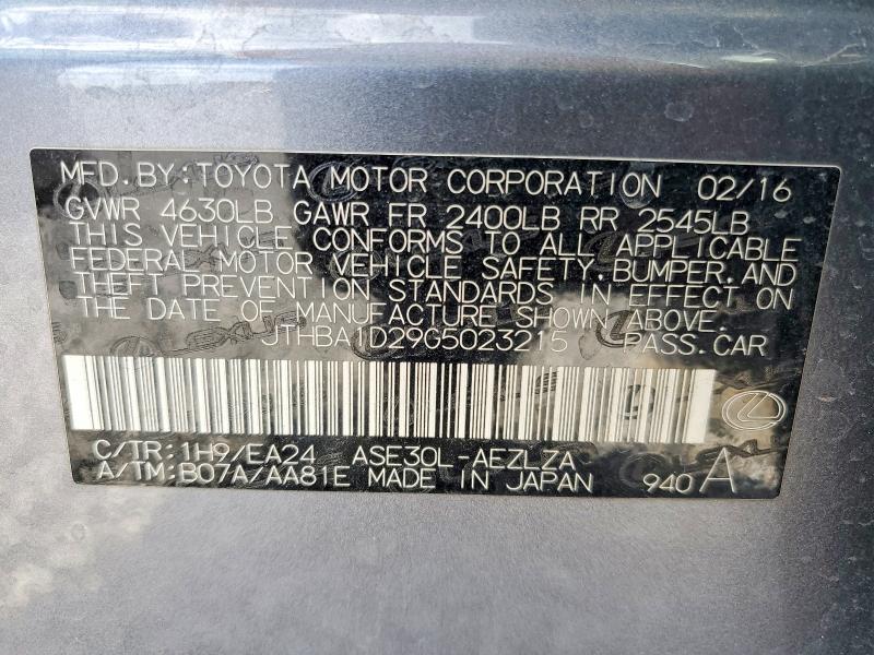 Продаж на аукціоні авто 2016 Lexus Is, vin: JTHBA1D29G5023215, номер лоту: 55424006