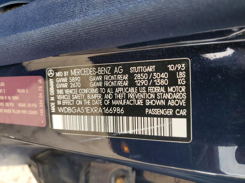 Продаж на аукціоні авто 1994 Mercedes-benz S, vin: WDBGA51EXRA166986, номер лоту: 52770196