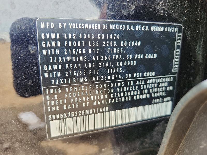 54150896 :رقم المزاد ، 3VV5X7B22RM071446 vin ، 2024 Volkswagen Taos مزاد بيع