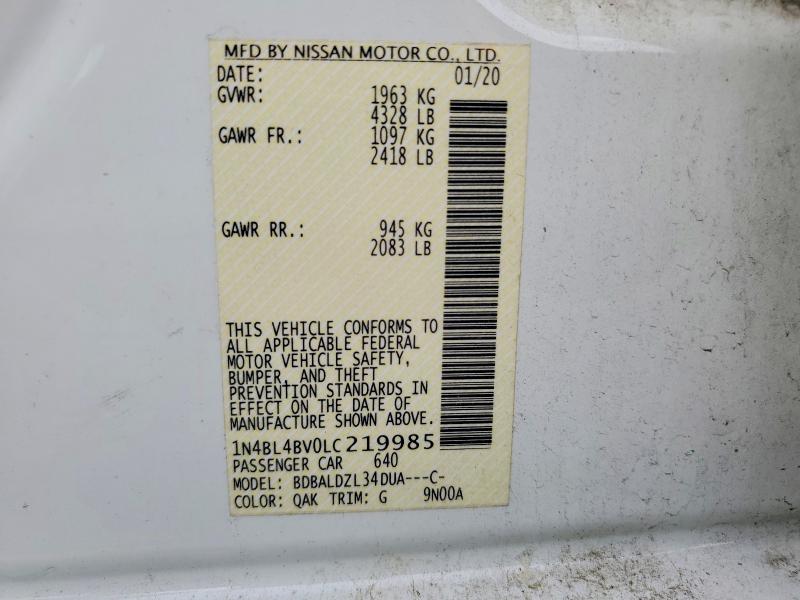 Aukcja sprzedaży 2020 Nissan Altima, vin: 1N4BL4BV0LC219985, numer aukcji: 52327606