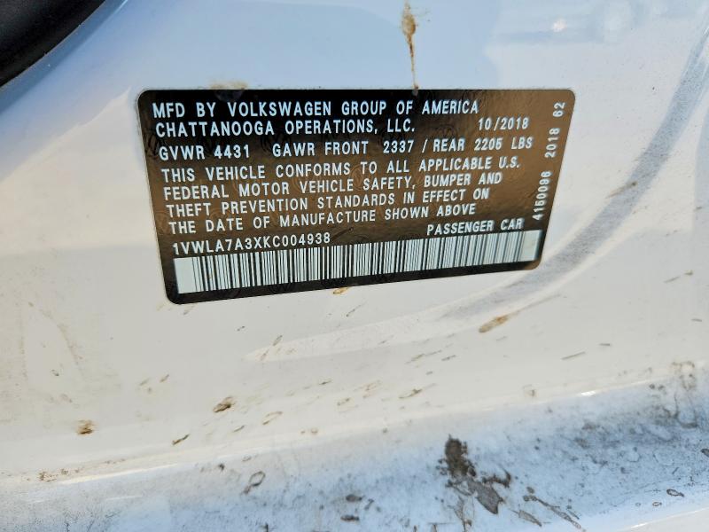 Aukcja sprzedaży 2019 Volkswagen Passat, vin: 1VWLA7A3XKC004938, numer aukcji: 54706556
