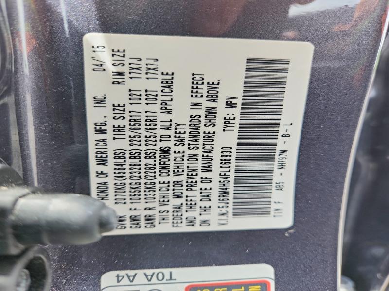 2015 Honda Cr-v მანქანა იყიდება აუქციონზე, vin: 5J6RM4H54FL066930, აუქციონის ნომერი: 54876136
