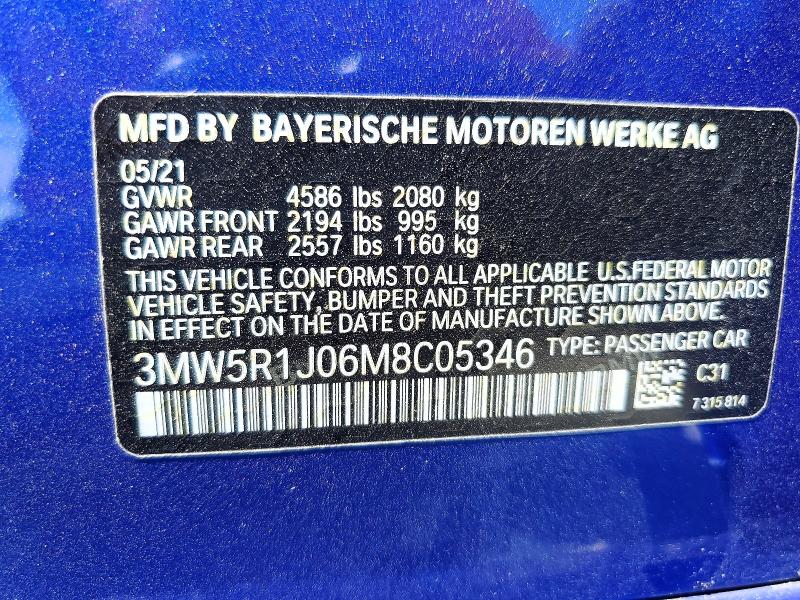 Продажа на аукционе авто 2021 Bmw 330i, vin: 3MW5R1J06M8C05346, номер лота: 53371296