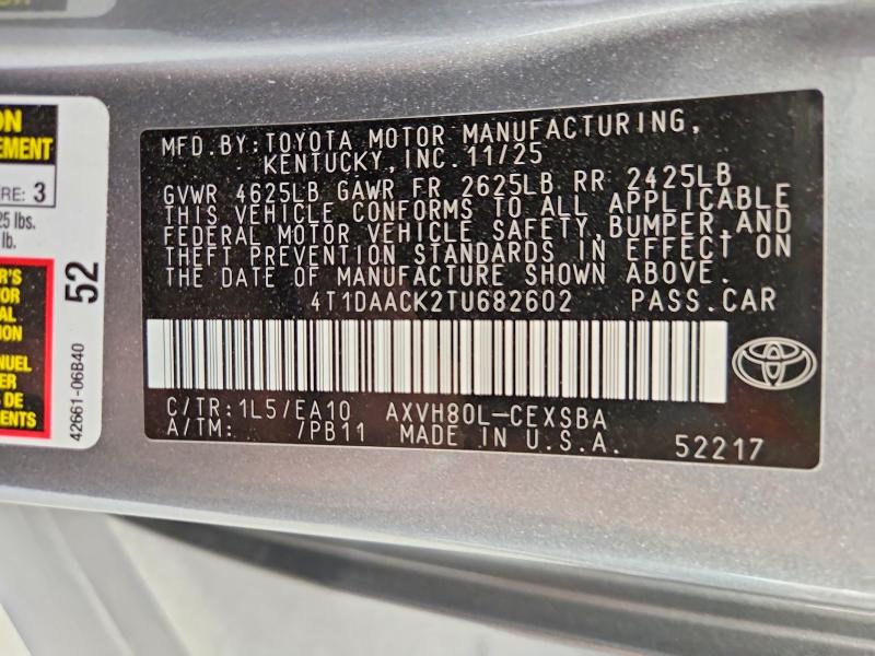53455076 :رقم المزاد ، 4T1DAACK2TU682602 vin ، 2026 Toyota Camry مزاد بيع