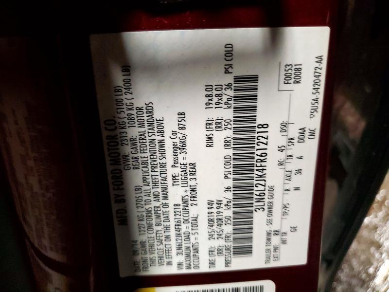 52026126 :رقم المزاد ، 3LN6L2JK4FR612218 vin ، 2015 Lincoln Mkz مزاد بيع