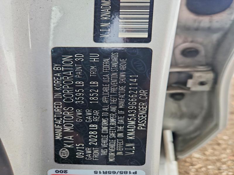 52049746 :رقم المزاد ، KNADM5A39G6621141 vin ، 2016 Kia Rio مزاد بيع