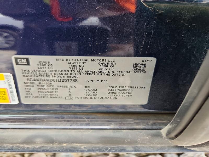 53360066 :رقم المزاد ، 5GAKRAKD8HJ257788 vin ، 2017 Buick Enclave مزاد بيع