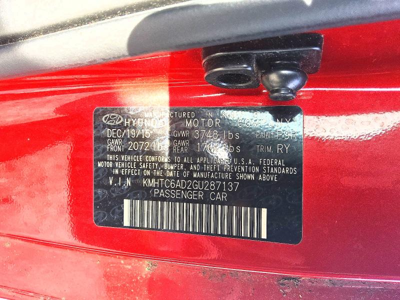 2016 Hyundai Veloster მანქანა იყიდება აუქციონზე, vin: KMHTC6AD2GU287137, აუქციონის ნომერი: 54129756