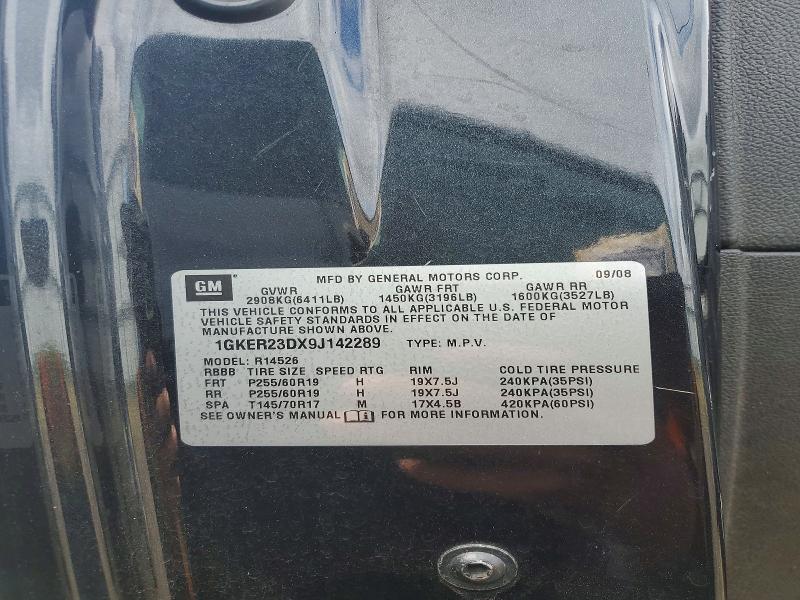 52514236 :رقم المزاد ، 1GKER23DX9J142289 vin ، 2009 Gmc Acadia مزاد بيع