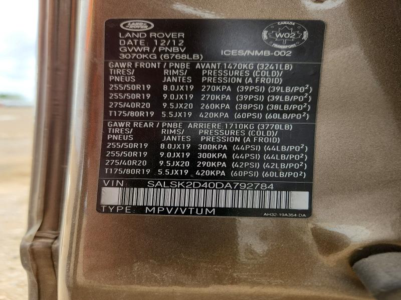 55751596 :رقم المزاد ، SALSK2D40DA792784 vin ، 2013 Land Rover Range Rover Sport مزاد بيع