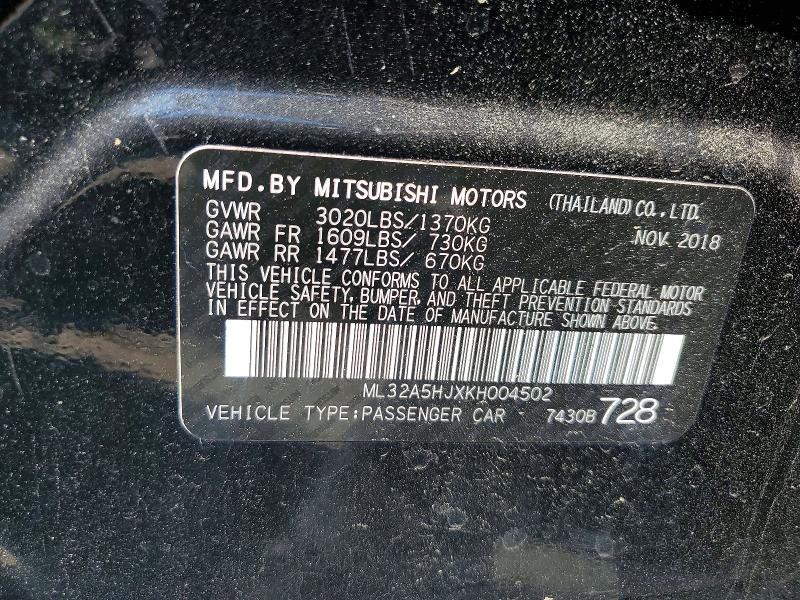 Продаж на аукціоні авто 2019 Mitsubishi Mirage, vin: ML32A5HJXKH004502, номер лоту: 54097196