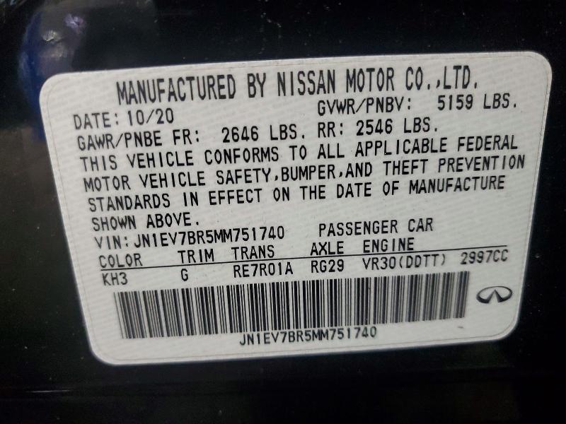54495526 :رقم المزاد ، JN1EV7BR5MM751740 vin ، 2021 Infiniti Q50 مزاد بيع