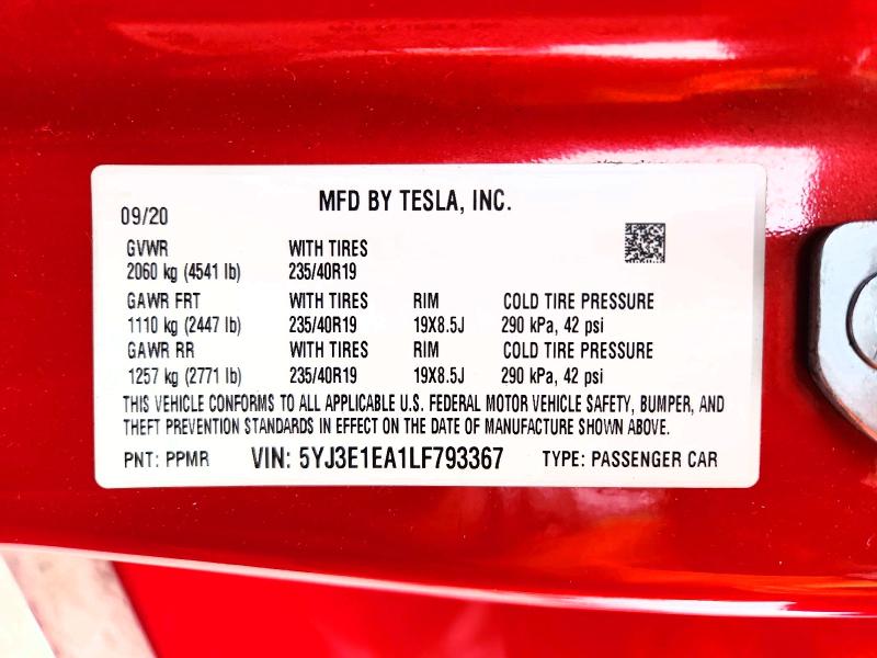 2020 Tesla Model 3 მანქანა იყიდება აუქციონზე, vin: 5YJ3E1EA1LF793367, აუქციონის ნომერი: 53454116