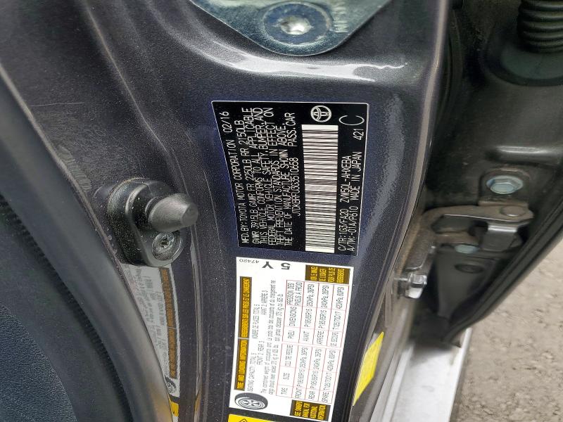 53282596 :رقم المزاد ، JTDKBRFU3G3510658 vin ، 2016 Toyota Prius مزاد بيع