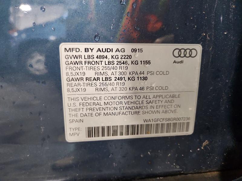 2016 Audi Q3 მანქანა იყიდება აუქციონზე, vin: WA1GFCFS8GR007236, აუქციონის ნომერი: 51908526