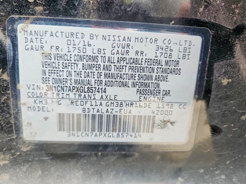 54673976 :رقم المزاد ، 3N1CN7APXGL857414 vin ، 2016 Nissan Versa مزاد بيع