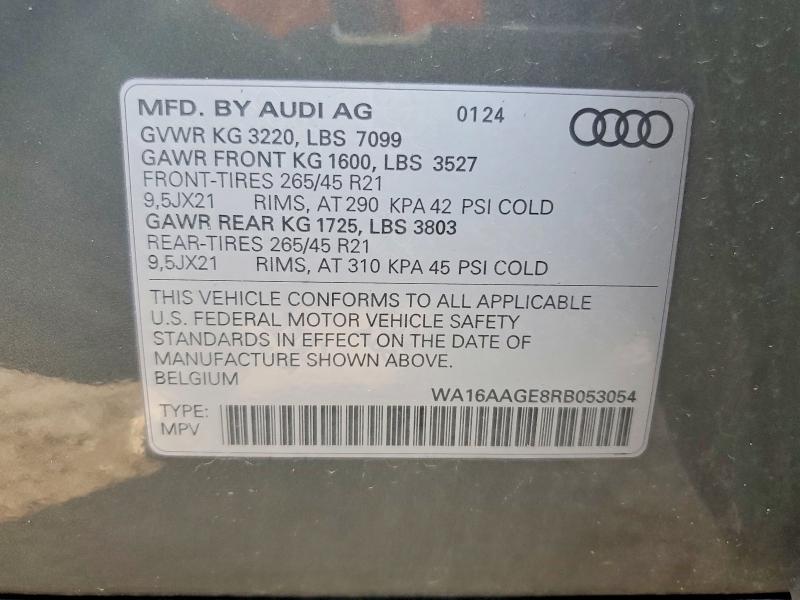 51891826 :رقم المزاد ، WA16AAGE8RB053054 vin ، 2024 Audi Q8 E-tron مزاد بيع
