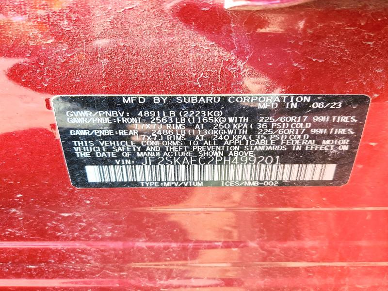 53193866 :رقم المزاد ، JF2SKAEC2PH499201 vin ، 2023 Subaru Forester مزاد بيع