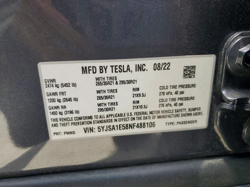 Продажа на аукционе авто 2022 Tesla Model S, vin: 5YJSA1E58NF488106, номер лота: 52553216