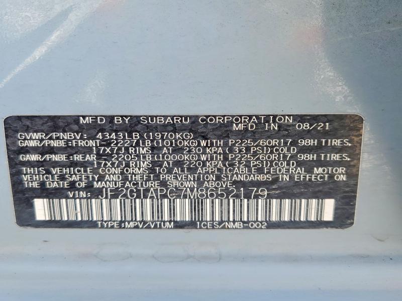 2021 Subaru Crosstrek მანქანა იყიდება აუქციონზე, vin: JF2GTAPC7M8652179, აუქციონის ნომერი: 53788586