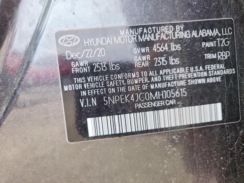 2021 Hyundai Sonata მანქანა იყიდება აუქციონზე, vin: 5NPEK4JC0MH105615, აუქციონის ნომერი: 52077016