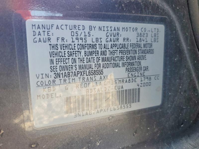 2015 Nissan Sentra მანქანა იყიდება აუქციონზე, vin: 3N1AB7APXFL658555, აუქციონის ნომერი: 54618816
