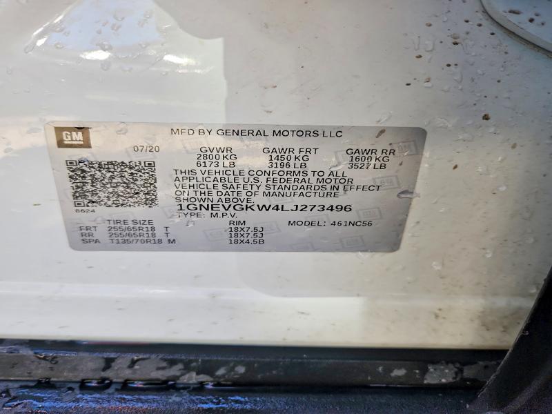Продаж на аукціоні авто 2020 Chevrolet Traverse, vin: 1GNEVGKW4LJ273496, номер лоту: 53395046