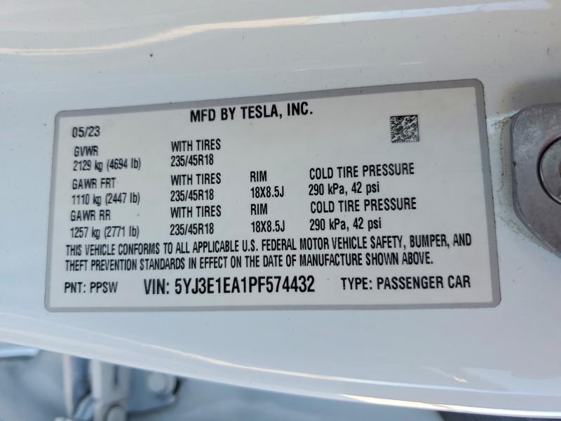 Продажа на аукционе авто 2023 Tesla Model 3, vin: 5YJ3E1EA1PF574432, номер лота: 53700386