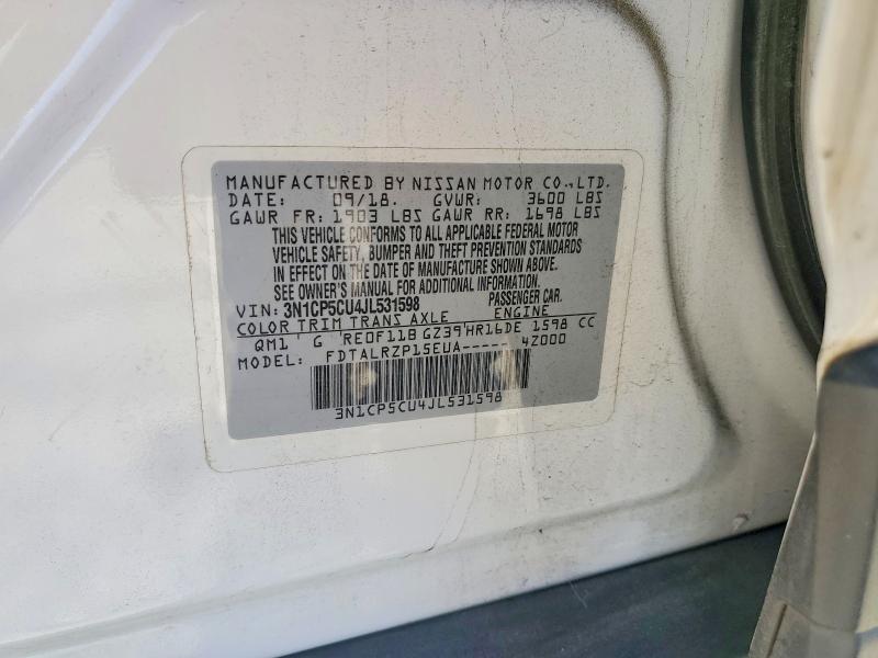 2018 Nissan Kicks მანქანა იყიდება აუქციონზე, vin: 3N1CP5CU4JL531598, აუქციონის ნომერი: 52769136