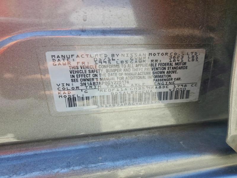 2016 Nissan Sentra მანქანა იყიდება აუქციონზე, vin: 3N1AB7AP8GY225174, აუქციონის ნომერი: 53252446
