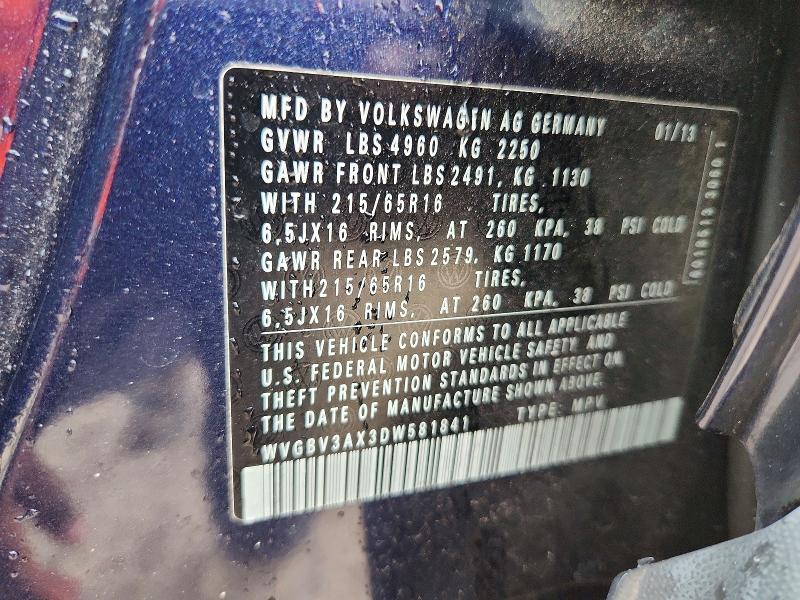 Aukcja sprzedaży 2013 Volkswagen Tiguan, vin: WVGBV3AX3DW581841, numer aukcji: 54403376