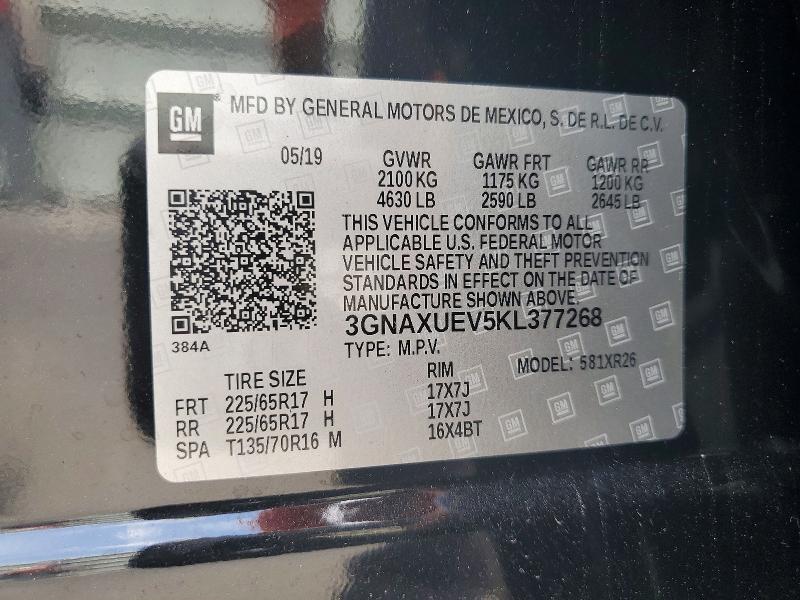 52034426 :رقم المزاد ، 3GNAXUEV5KL377268 vin ، 2019 Chevrolet Equinox مزاد بيع