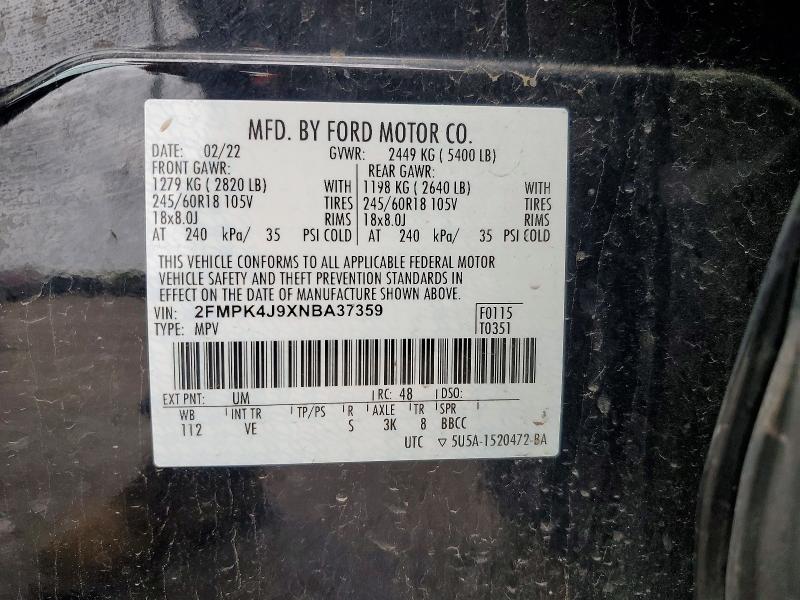 Aukcja sprzedaży 2022 Ford Edge, vin: 2FMPK4J9XNBA37359, numer aukcji: 52381276