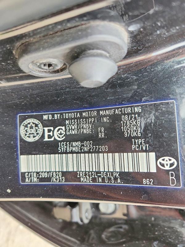 Продажа на аукционе авто 2022 Toyota Corolla, vin: 5YFBPMBE2NP277203, номер лота: 52206076