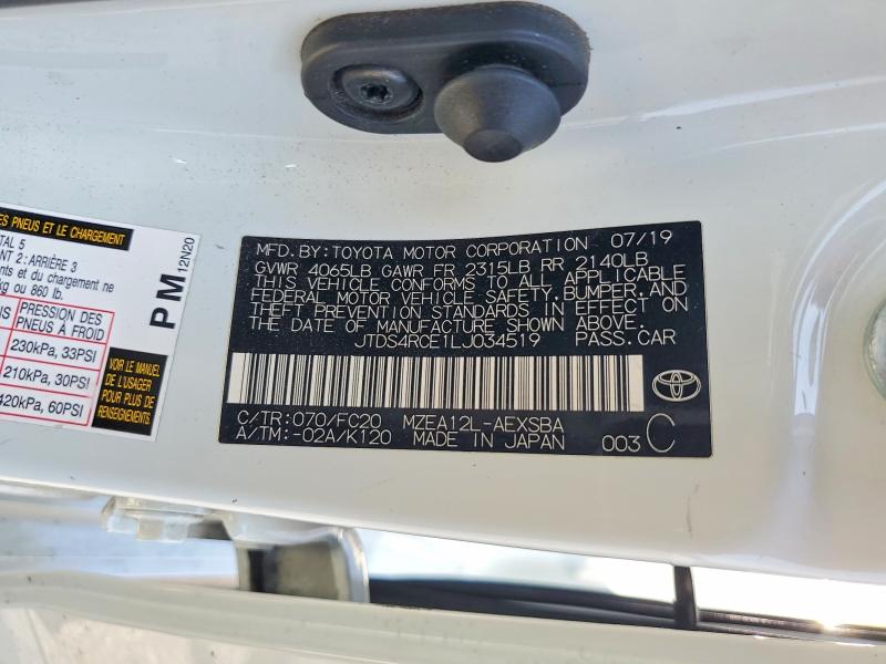 53465126 :رقم المزاد ، JTDS4RCE1LJ034519 vin ، 2020 Toyota Corolla مزاد بيع