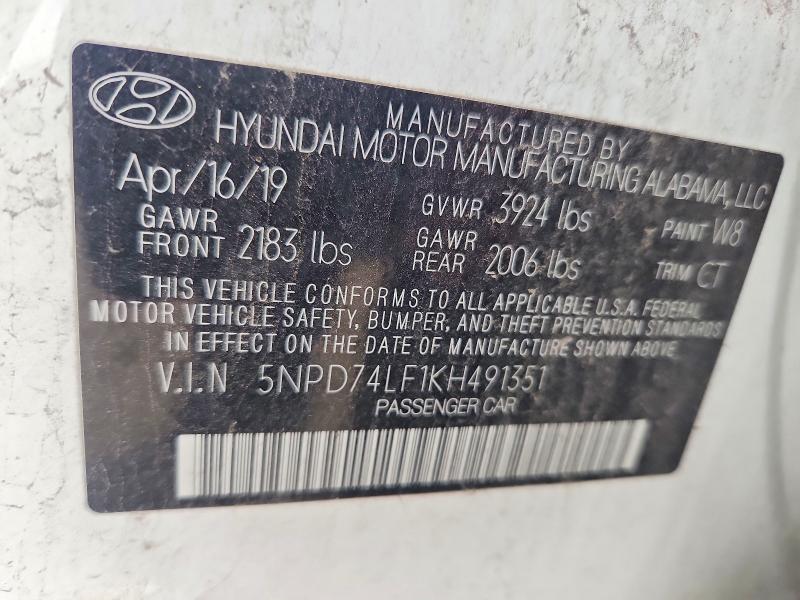 Продажа на аукционе авто 2019 Hyundai Elantra, vin: 5NPD74LF1KH491351, номер лота: 55500106